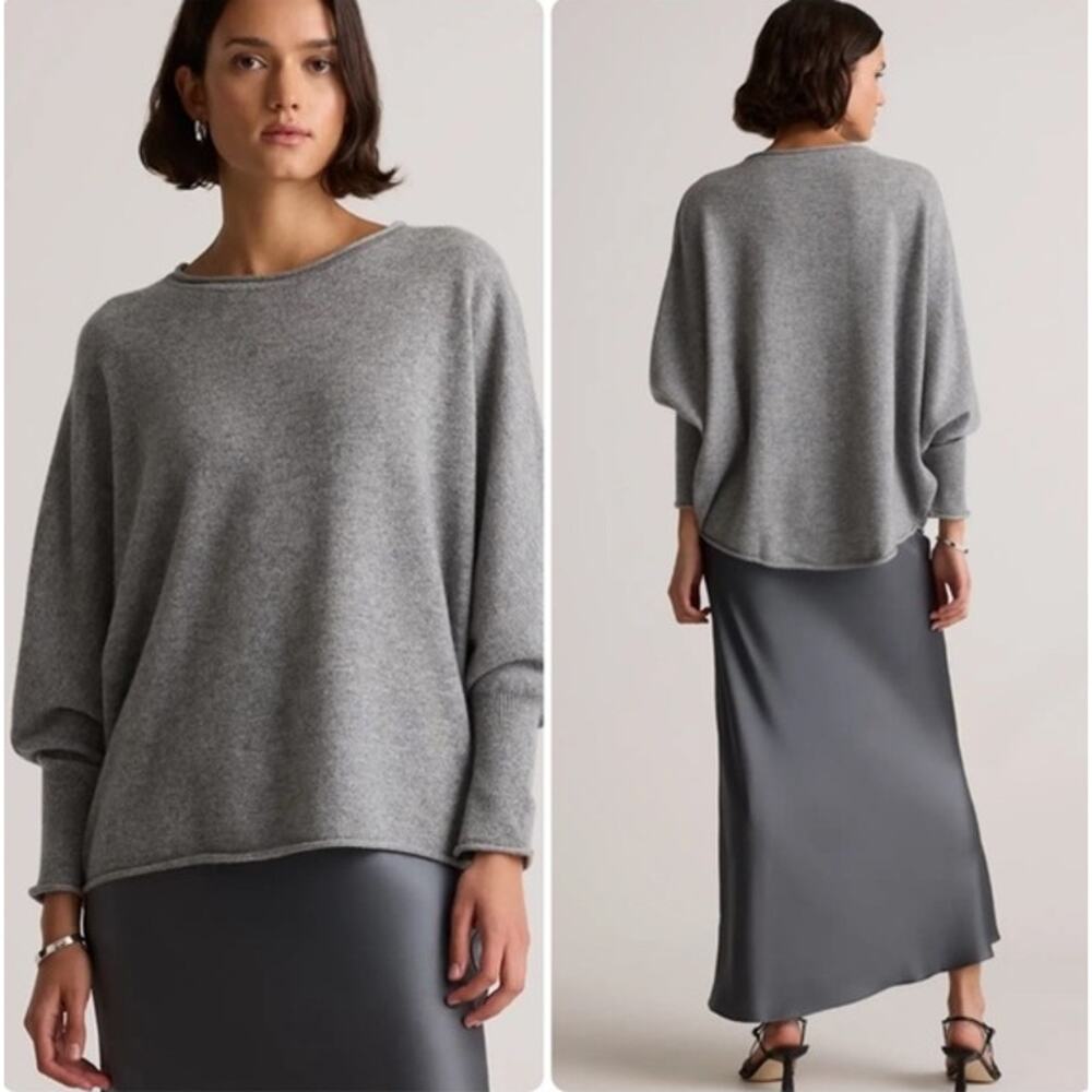 QUINCE 100% Cashmere Mongolian Maternity Batwing Sweater Crew Neck Cozy Gray